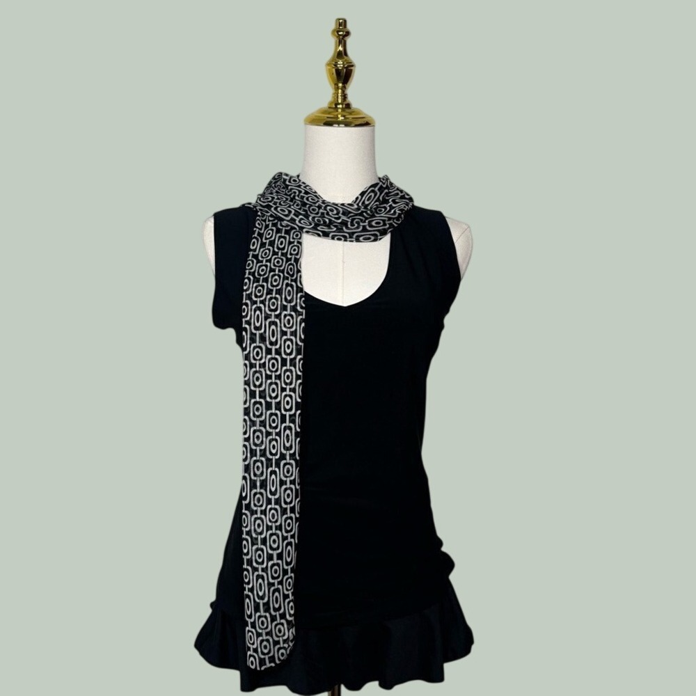 susan lawrence y2k elegant blouse‎ w scarf black & white model off duty chic alt